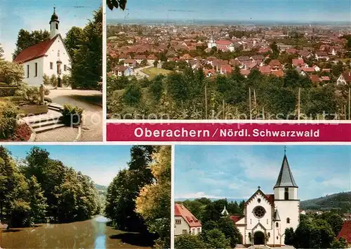 AK / Ansichtskarte Oberachern Kapelle Kirche Partie am Fluss Stadtpanorama Oberachern