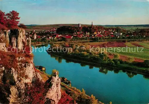 AK / Ansichtskarte Bad_Abbach Panorama Blick ueber die Donau Felsen Herbststimmung Bad_Abbach