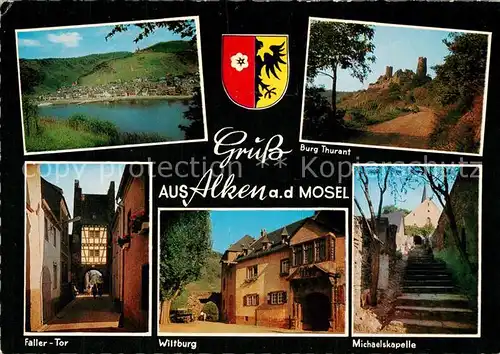 AK / Ansichtskarte Alken_Koblenz Panorama Blick ueber die Mosel Burg Thurant Fallertor Wiltburg Michaelskapelle Alken_Koblenz