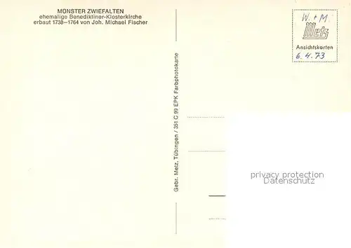 AK / Ansichtskarte Zwiefalten_Wuerttemberg Ortsansicht mit Muenster ehemalige Benediktiner Klosterkirche 18. Jhdt. Schwaebische Alb Zwiefalten Wuerttemberg