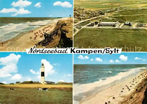 AK / Ansichtskarte Kampen_Sylt Klippen Strand Nordseebad Leuchtturm Fliegeraufnahme Kampen Sylt