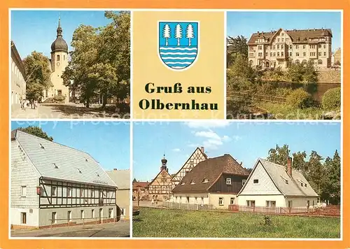 AK / Ansichtskarte Olbernhau_Erzgebirge Kirche Rathaus Gaststaette Wilder Mann Saigerhuette 16. Jhdt. Technisches Denkmal Olbernhau Erzgebirge