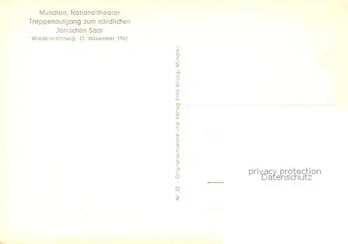 AK / Ansichtskarte Muenchen Nationaltheater Treppenaufgang zum noerdlichen Jonischen Saal Kronleuchter Muenchen