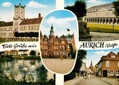 AK / Ansichtskarte Aurich_Ostfriesland Schloss Regierung Marstall Behoerdenhaus Schwanenteich Burgstrasse Ostfriesische Landschaft Aurich_Ostfriesland