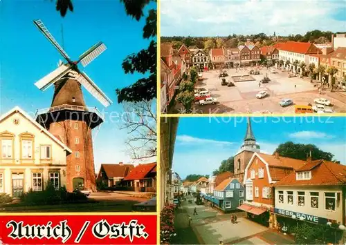 AK / Ansichtskarte Aurich_Ostfriesland Windmuehle Platz Strassenpartie Kirche Aurich_Ostfriesland