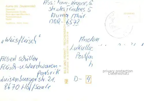 AK / Ansichtskarte Auma Weidatal uebersicht Zeulenrodaer Strasse Pfarrteich Postmeilensaeule Markt Auma Weidatal