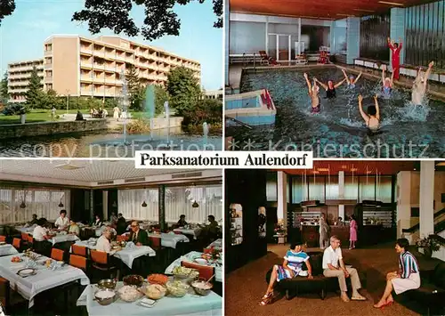 AK / Ansichtskarte Aulendorf Parksanatorium Wasserspiele Wassergymnastik Foyer Speiserestaurant Aulendorf