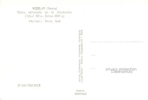 AK / Ansichtskarte Vezelay Eglise abbatiale de la Madeleine Porte Sud Vezelay