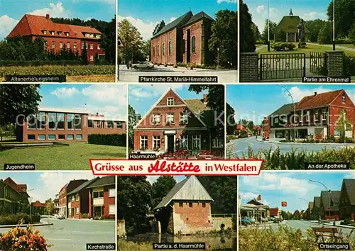 AK / Ansichtskarte Alstaette Erholungsheim Jugendheim Strassenpartie Haarmuehle Kirche Ehrenmal Apotheke Alstaette