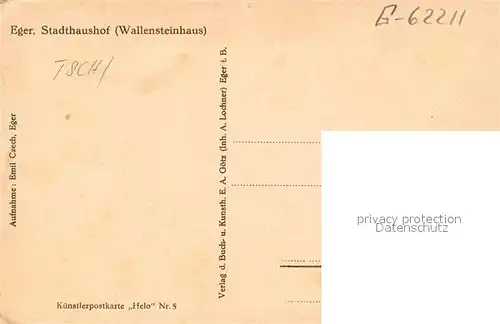 AK / Ansichtskarte Eger_Cheb_Tschechien Stadthaushof Wallensteinhaus 