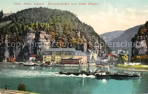 AK / Ansichtskarte Herrnskretschen_Boehmen Seitenraddampfer 