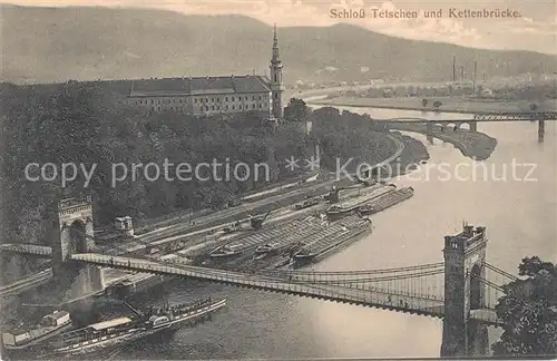 AK / Ansichtskarte Decin_Boehmen Schloss Tetschen Kettenbruecke  Decin Boehmen