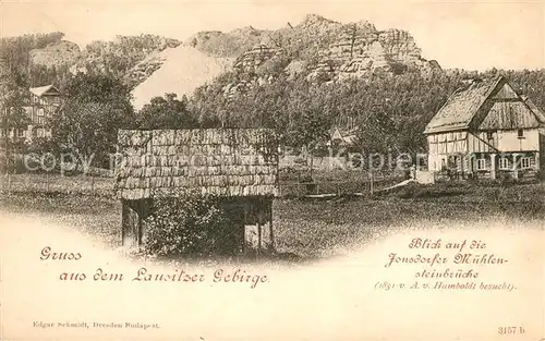 AK / Ansichtskarte Jonsdorf_Janov_u_Hrenska Muehlensteinbruecke  