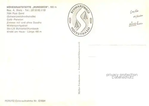 AK / Ansichtskarte Sand_Buehl Hoehenraststaette Hundseck Sand_Buehl