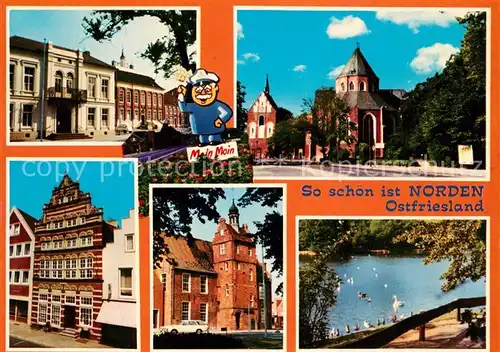 AK / Ansichtskarte Norden_Norddeich_Ostfriesland Rathaus Mennonitenkirche Ludgerikirche Glockenturm Norden_Norddeich