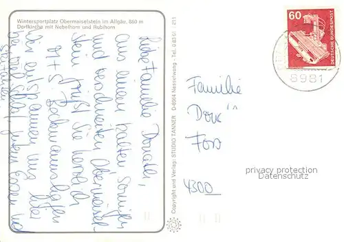 AK / Ansichtskarte Obermaiselstein Dorfkirche Nebelhorn Rubihorn Obermaiselstein