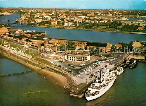 AK / Ansichtskarte Wilhelmshaven Suedstrand mit Strandhalle MS Wilhelmshaven Fliegeraufnahme Wilhelmshaven