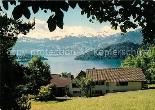 AK / Ansichtskarte Weggis_Vierwaldstaettersee Pension Blaukreuzheim Alpenpanorama Weggis_Vierwaldstaettersee