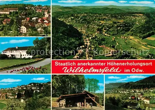 AK / Ansichtskarte Wilhelmsfeld Teilansichten Panorama Odenwald Fliegeraufnahme Huette Ausflugsziel Wilhelmsfeld