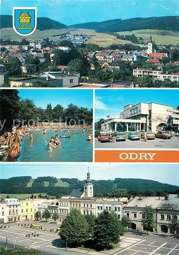 AK / Ansichtskarte Odry Stadtpanorama Freibad Platz Odry