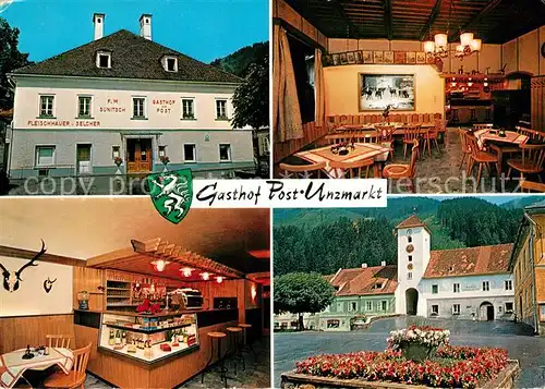 AK / Ansichtskarte Unzmarkt Frauenburg Gasthof Post Gaststube Bar Markt Gemeindeamt Unzmarkt Frauenburg