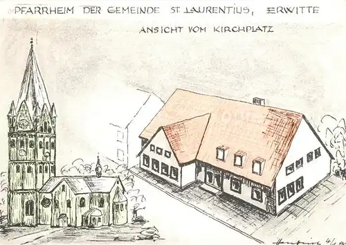 AK / Ansichtskarte Erwitte Pfarrheim der Gemeinde St Laurentius Zeichnung Erwitte