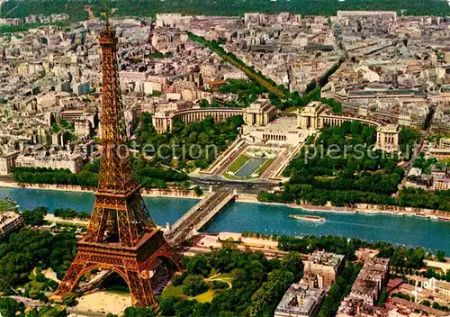 AK / Ansichtskarte Paris La Tour Eiffel la Seine et le Palais de Chaillot vue aerienne Paris