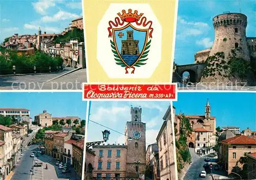 AK / Ansichtskarte Acquaviva_Picena Ortsansichten Kirche Turm Wappen Acquaviva Picena