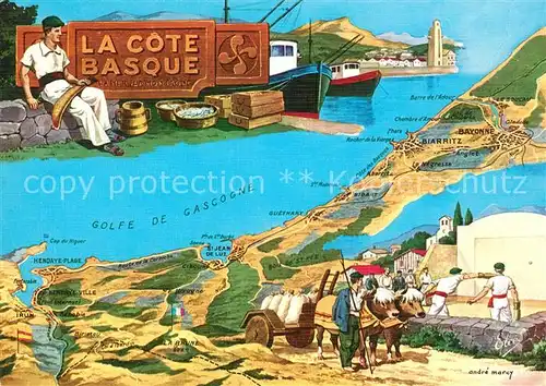 AK / Ansichtskarte Biarritz_Pyrenees_Atlantiques Carte de la Cote Basque Golfe de Gascogne Kuenstlerkarte Biarritz_Pyrenees