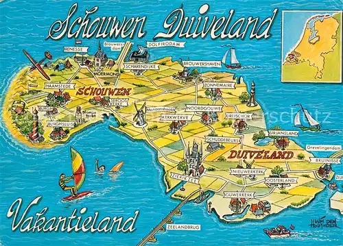 AK / Ansichtskarte Schouwen_Duiveland Landkarte Nordseeinsel Schouwen_Duiveland