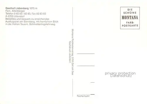 AK / Ansichtskarte Uttendorf_Salzburg Alpengasthof Liebenberg Landschaftspanorama Bergwiesen Hohe Tauern Schmetterling Uttendorf Salzburg