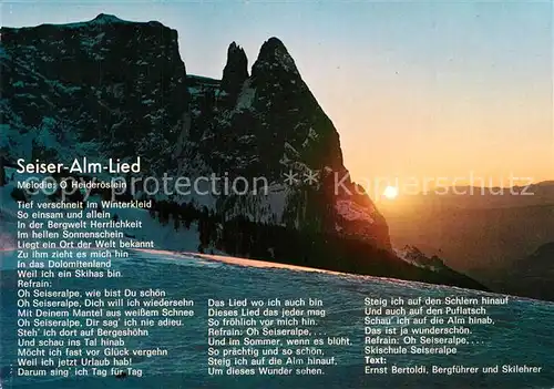 AK / Ansichtskarte Seiser_Alm Seiser Alm Lied Bergpanorama in der Abendsonne Seiser_Alm
