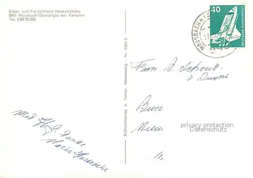 AK / Ansichtskarte Moosbach_Memmingen Bibel Freizeitheim Hensoltshoehe Moosbach Memmingen