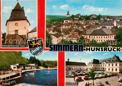 AK / Ansichtskarte Simmern_Hunsrueck Schinderhannes Turm Freibad Schlossplatz Simmern Hunsrueck