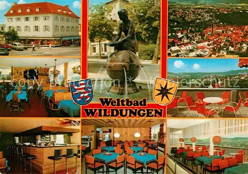 AK / Ansichtskarte Wildungen_Bad Eder Cafe Restaurant Brunnen Panorama Wildungen_Bad
