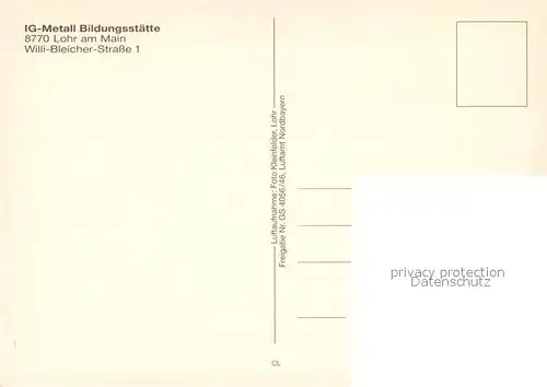 AK / Ansichtskarte Lohr_Main IG Metall Bildungsstaette Fliegeraufnahme Lohr_Main