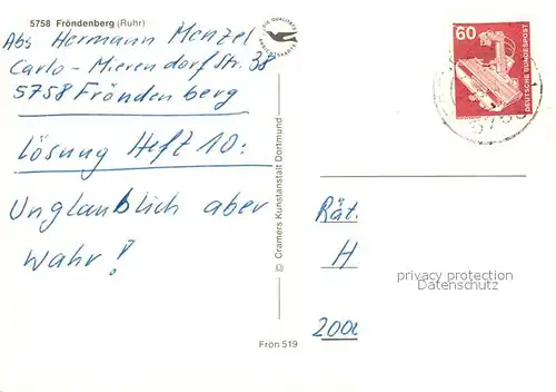AK / Ansichtskarte Froendenberg_Ruhr  Froendenberg Ruhr