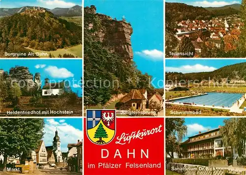 AK / Ansichtskarte Dahn Jungfernsprung Schwimmbad Sanatorium Dr. Bick Burgruine Alt Dahn  Dahn