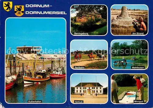 AK / Ansichtskarte Dornum_Ostfriesland Kutterhafen Beningaburg Strand Mahlbusen Minigolf Schloss Reitbahn Dornum_Ostfriesland