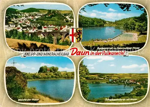 AK / Ansichtskarte Daun_Eifel Badeanstalt im Gemuendener Maar Schalkenmehren mit Maar Weinfelder Maar  Daun_Eifel