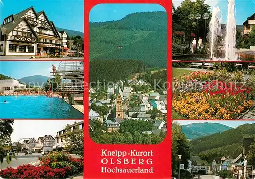 AK / Ansichtskarte Olsberg_Sauerland Freibad Fliegeraufnahme Fachwerk Brunnen Olsberg_Sauerland