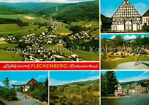 AK / Ansichtskarte Fleckenberg Panorama Fachwerkhaeuser Spielplatz Fleckenberg
