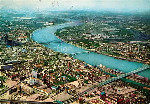 AK / Ansichtskarte Koeln_Rhein Stadtblick Rheinlauf Dom Fliegeraufnahme Koeln_Rhein