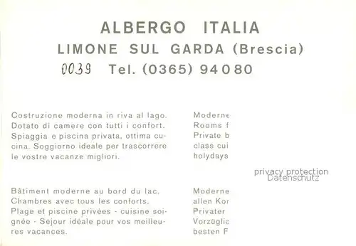 AK / Ansichtskarte Limone_sul_Garda Albergo Italia Schwimmbad Strand Limone_sul_Garda