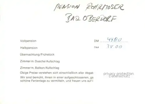 AK / Ansichtskarte Bad_Oberdorf Pension Rohrmoser Bad_Oberdorf