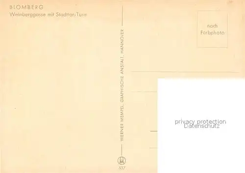 AK / Ansichtskarte Blomberg_Lippe Weinberggasse Stadttor Turm Blomberg Lippe