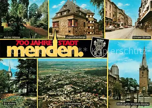 AK / Ansichtskarte Menden_Sauerland St. Vincenz Kirche Unnaer Strasse Fliegeraufnahme Menden_Sauerland