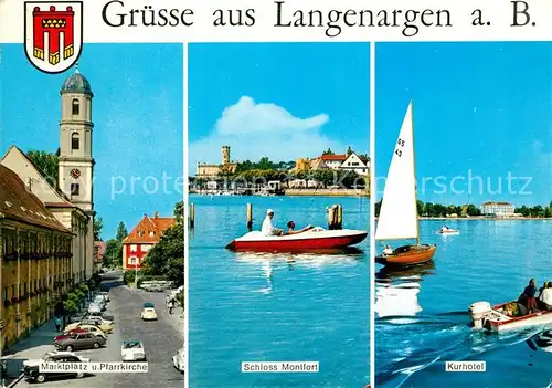 AK / Ansichtskarte Langenargen_Bodensee Marktplatz Pfarrkirche Kurhotel Schloss Montfort Langenargen Bodensee