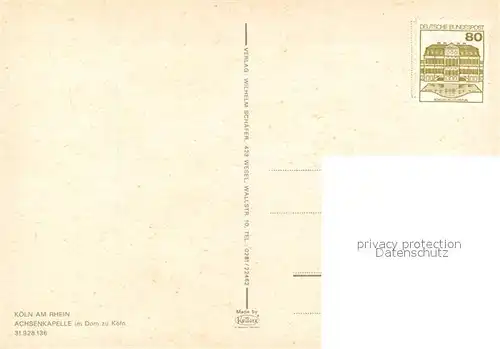 AK / Ansichtskarte Koeln_Rhein Achsenkapelle Dom  Koeln_Rhein