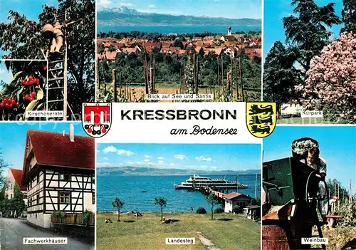 AK / Ansichtskarte Kressbronn_Bodensee Kurpark Weinbau Landesteg Fachwerkhaeuser Kressbronn Bodensee